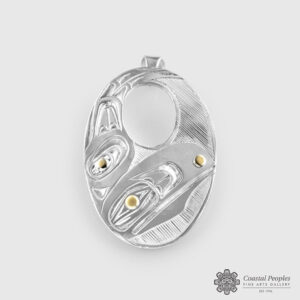Silver Raven Pendant with Gold Inlay by Northwest Coast Native Artist Andrew Williams