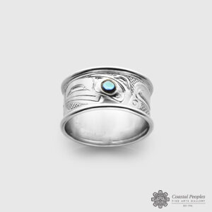 White Gold Raven Ring with Shell by Northwest Coast Native Artist Carmen Goertzen