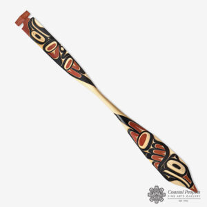 Yellow cedar, acrylic paint Paddle by Pacific Northwest Coast Native Artist Guy Louie Jr.