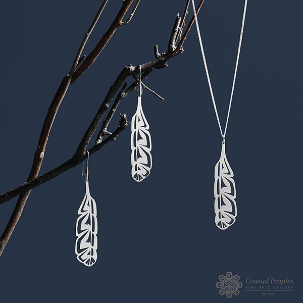 Silver Eagle Feather Earrings by Northwest Coast Native Artist Gina Mae Schubert