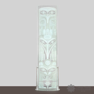 Glass Haida Lineage Pole with Steel Base by Native Northwest coast Artist Geoff Greene