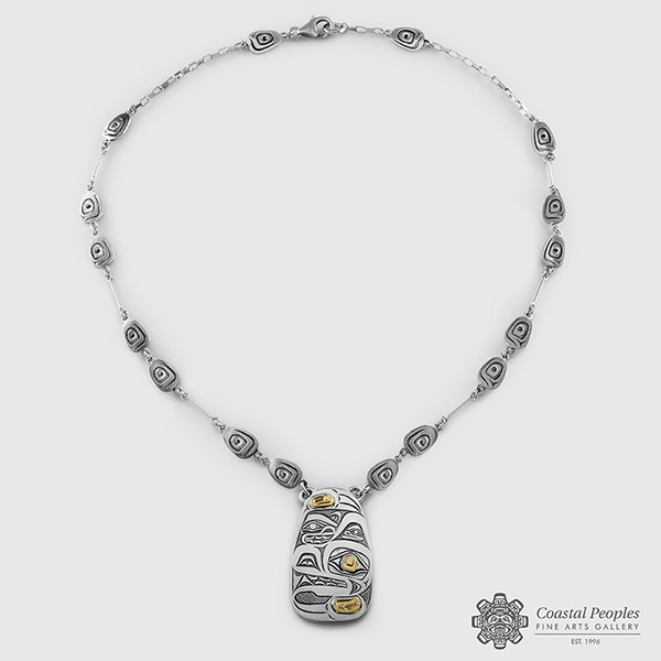 Wolf & Salmon Trout Head Chain link necklace by Native artist David Neel