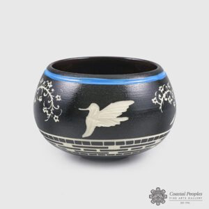 Engraved and Glazed Porcelain Hummingbird Bowl by Northwest Coast Native Artist Patrick Leach