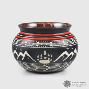 Engraved and Glazed Porcelain Mountain & Bear Paw Bowl by Northwest Coast Native Artist Patrick Leach