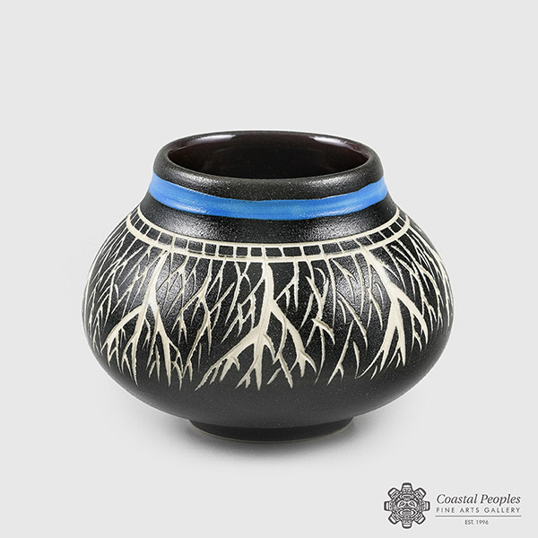 Engraved and Glazed Porcelain Root Vase by Northwest Coast Native Artist Patrick Leach