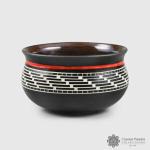 Engraved and Glazed Porcelain Basket Weave Bowl by Northwest Coast Native Artist Patrick Leach