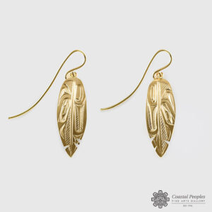 Gold Eagle Feather Earrings by Northwest Coast Native Artist Corrine Hunt