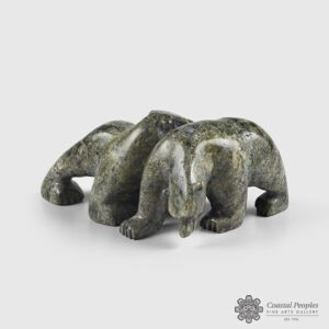 Serpentine Two Bears Sculpture by Inuit Artist Mosesee Pootoogook