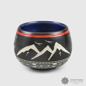Engraved and Glazed Porcelain Mountain & Frog Bowl by Northwest Coast Native Artist Patrick Leach