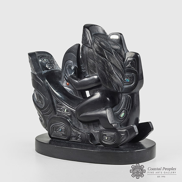 Argillite, Catlinite and Abalone Shell Shark Woman Sculpture by Northwest Coast Native Artist Christian White