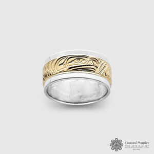 14k Yellow Gold and Sterling Silver Thunderbird Ring by Pacific Northwest Coast Native Artist Lloyd Wadhams Jr.