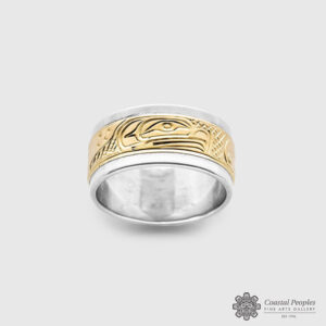 14k Yellow Gold and Sterling Silver Eagle Ring by Pacific Northwest Coast Native Artist Lloyd Wadhams Jr.