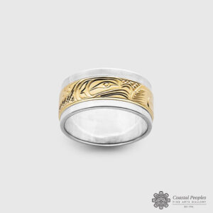 14k Yellow Gold and Sterling Silver Eagle Ring by Pacific Northwest Coast Native Artist Lloyd Wadhams Jr.