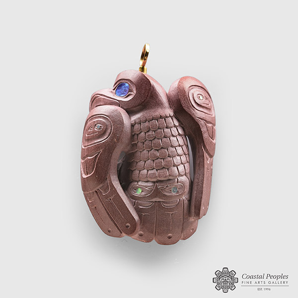 Catlinite and Abalone shell Eagle with Salmon Amulet by Pacific Northwest Coast artist Gary Olver