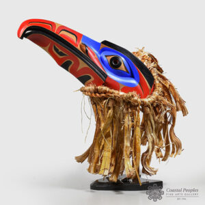 Wood and Bark Blue Raven Mask by Northwest Coast Native Artist Robert Saunders