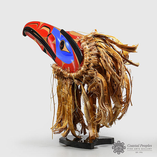 Wood and Bark Blue Raven Mask by Northwest Coast Native Artist Robert Saunders