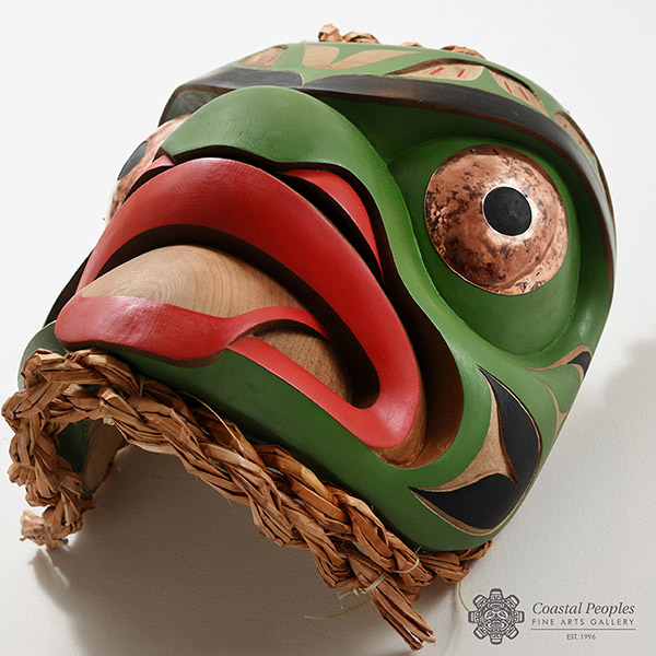 Red Cedar Wood and Bark Frog Mask by Northwest Coast Native Artist Robert Saunders