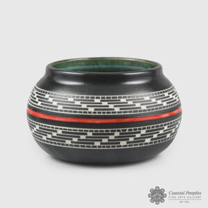 Engraved and Glazed Porcelain Basket Weave Bowl by Northwest Coast Native Artist Patrick Leach