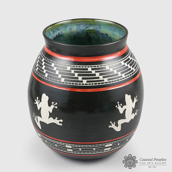 Engraved and Glazed Porcelain Frog Vase by Northwest Coast Native Artist Patrick Leach