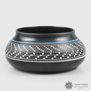 Engraved and Glazed Porcelain Basket Weave Bowl by Northwest Coast Native Artist Patrick Leach