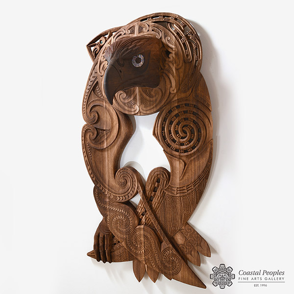 Red Cedar wood and Abalone shell Eagle Panel by Maori Artist Troy Rata