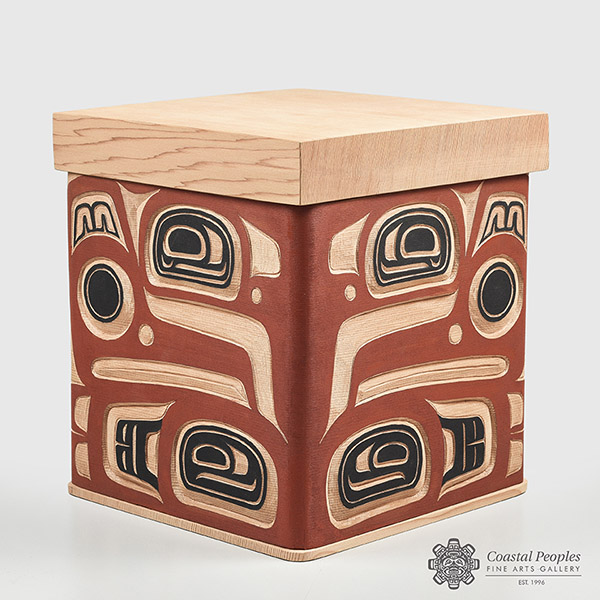 Red Cedar wood Eagle and Raven Bentwood Box By Northwest Coast Native Artist Victor Michael West