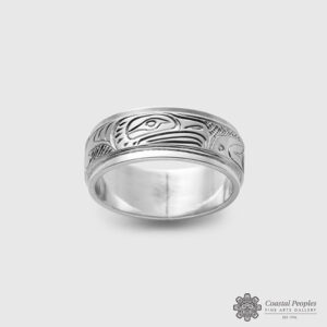 Silver engraved Thunderbird Ring by Northwest Coast Indigenous Artist Lloyd Wadhams Jr.