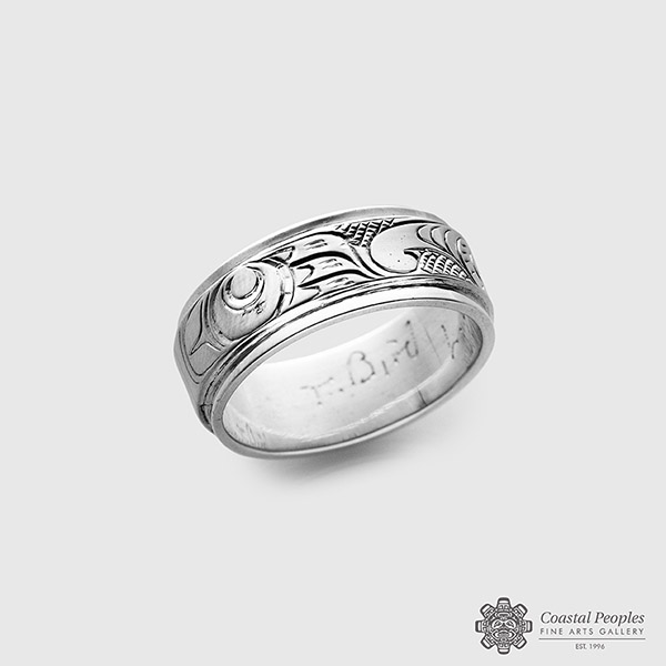 Silver engraved Thunderbird Ring by Northwest Coast Indigenous Artist Lloyd Wadhams Jr.