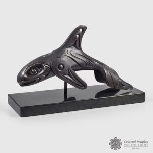 Cast Bronze, stone base killerwhale sculpture by Northwest Coast Native Artist Luke Marston