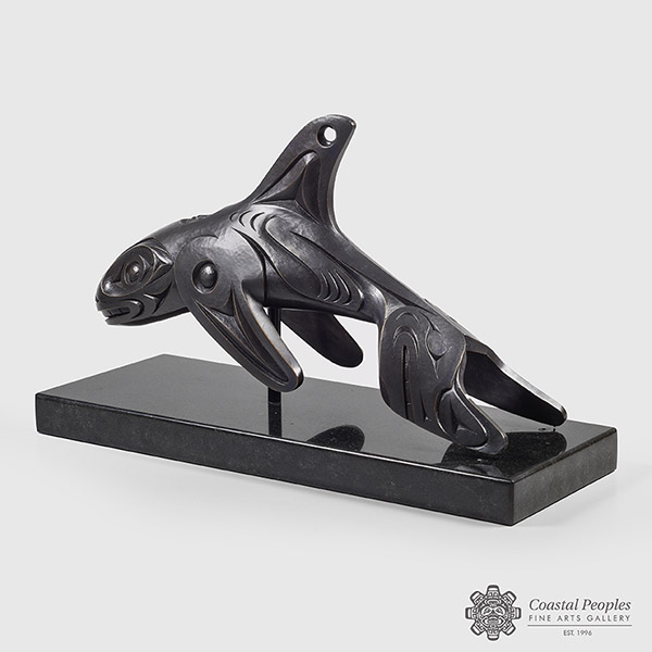 Cast Bronze, stone base killerwhale sculpture by Northwest Coast Native Artist Luke Marston