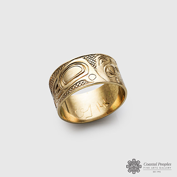 Raven with Light 14k gold ring by Canadian indigenous artist Carmen Goertzen