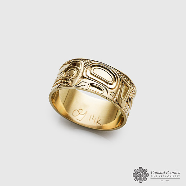 14k gold Frontal Bear ring by Canadian indigenous artist Carmen Goertzen
