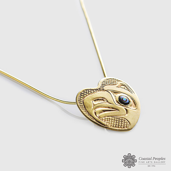 14k gold Eagle Heart Pendant by Canadian indigenous artist Carmen Goertzen