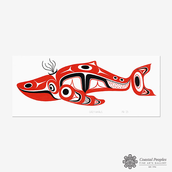 Grey Whale (Red) Original Painting by Native Artist Adonis David