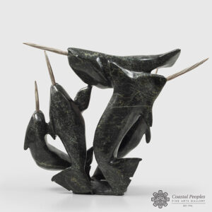 Stone Narwhal Composition by Inuit Native Artist Kakee Ningeosiaq